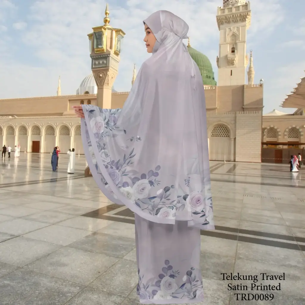 Telekung Travel Satin Printed (Awning Moss Crepe Berdagu) in TRD0089