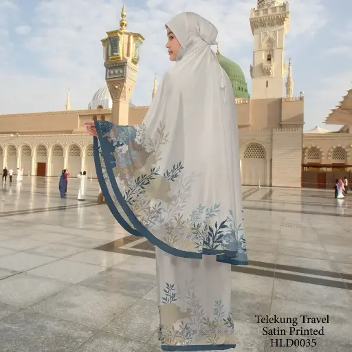 Telekung Travel Satin Printed (Awning Moss Crepe Berdagu) in HLD0035
